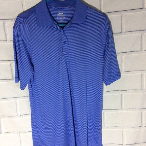 Slazenger Golf Polo Golf Shirt Blue stripe Size M - Picture 2 of 5